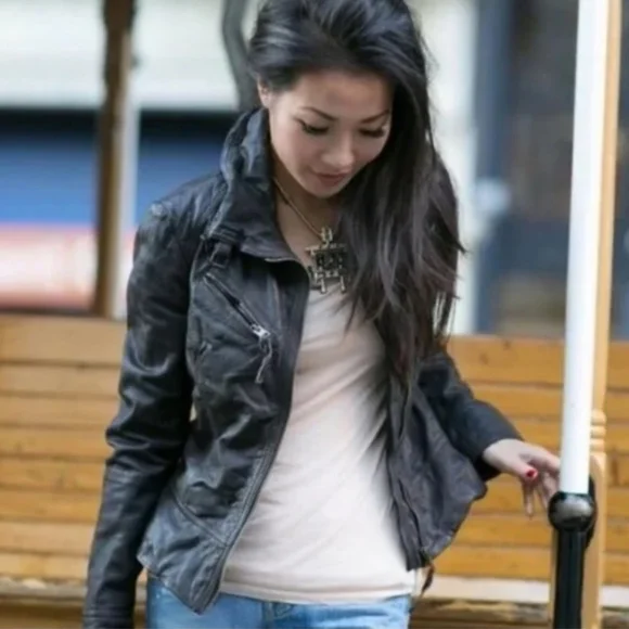 AllSaints Belvedere Biker Leather Jacket Size US 4 NWT Black - Picture 4 of 12